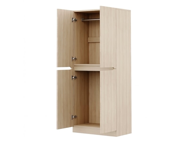  Armoire en bois naturel 2 portes avec penderie et compartiments de rangement, 70x40x170 cm  - Conforama E