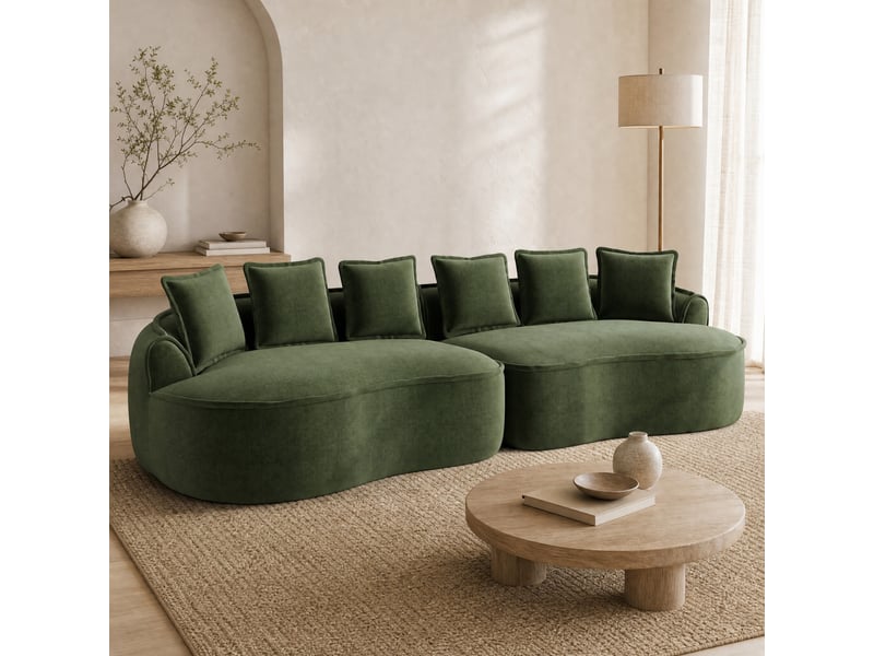  Canapé modulaire 4 places vert en chenille avec coussins  - Conforama C