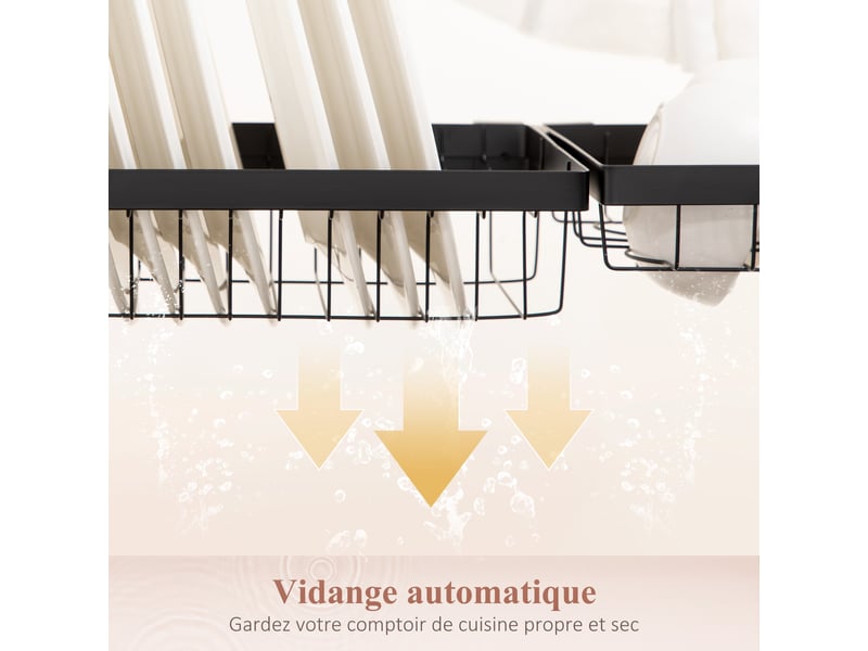  Égouttoir à vaisselle au-dessus de l'évier, séchoir à vaisselle 2 niveaux, modulables en acier 81,5 x 31,5 x 53,5cm noir  - Conforama R