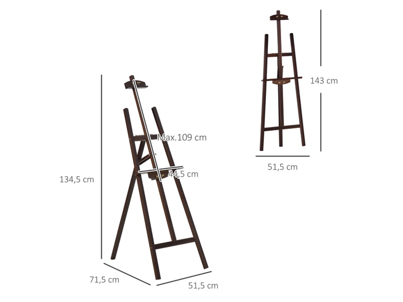  Chevalet d'artiste sur pieds dim. 51,5l x 71,5l x 134,5h cm réglable inclinaison 90° max. Bois de pin  - Conforama C