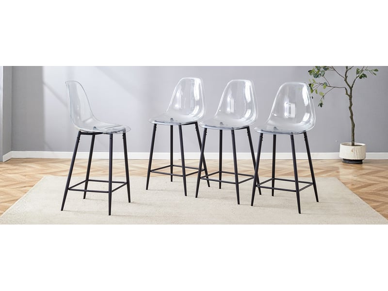 Lot de 4 tabourets de bar transparents 51x45x102 cm noir plastique et métal design moderne avec repose-pieds pour cuisine bar salle à manger evarich - Conforama B