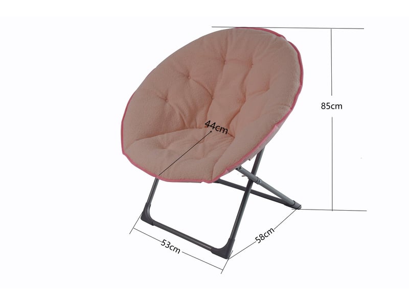  Fauteuil pouf pliable type lune avec assise rembourrée et patins de protection, en tissu et métal rose  - Conforama D