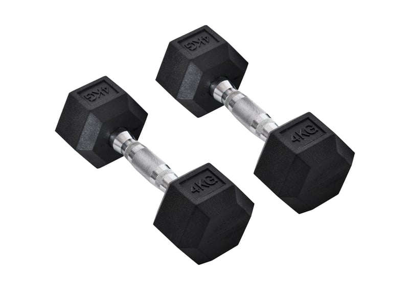 Lot de 2 haltères hexagonaux 4 kg noir métal, poignée moletée pour exercices de force à domicile et en salle - Conforama A