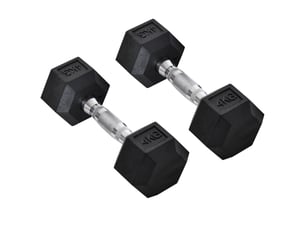 Lot de 2 haltères hexagonaux 4 kg noir métal, poignée moletée pour exercices de force à domicile et en salle
