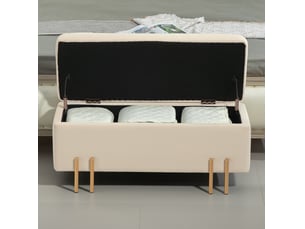Banc coffre 100x40x42 cm, rangement spacieux, structure bois, pieds en métal, polyvalent, pour chambre et salon, beige