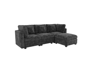 Canapé d'angle panoramique fixe <strong></strong> <strong></strong> 4 places Tissu gris avec coffre de rangement