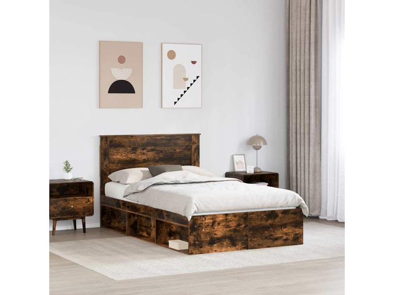  Lit double- lit adulte -  cadre de lit avec tiroir uni chêne fumé 120 x 190 cm pin massif  - Conforama B