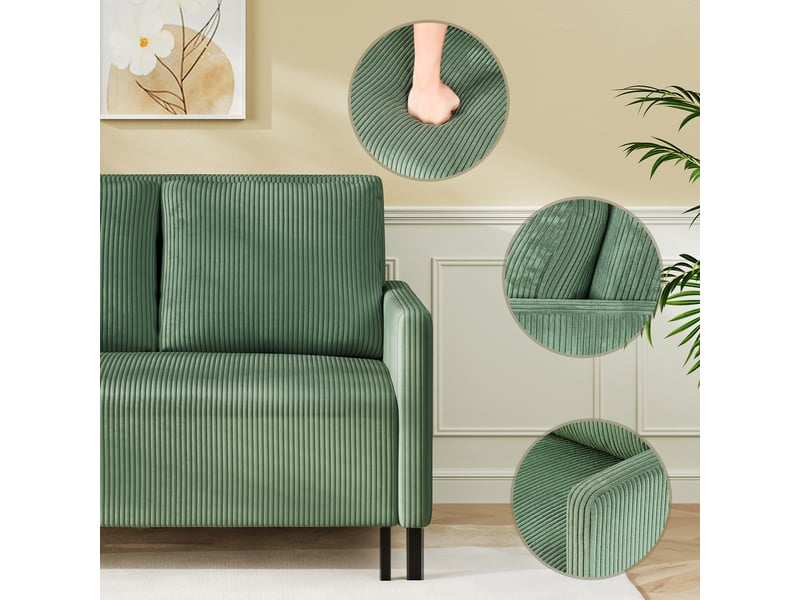 Canapé convertible 2 places en velours côtelé,canapé-lit moderne avec accoudoir,cadre en bois massif,l 120-180cm,vert 120x78x87cm - Conforama E