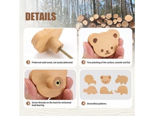 Set de 12 poignées en bois en forme d'animaux, poignées décoratives pour chambres d'enfants, tiroirs et portes avec vis