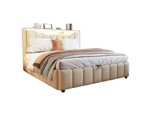 Lit avec rangement 140x200 cm <strong>MODENVIE</strong> <strong></strong> coloris beige