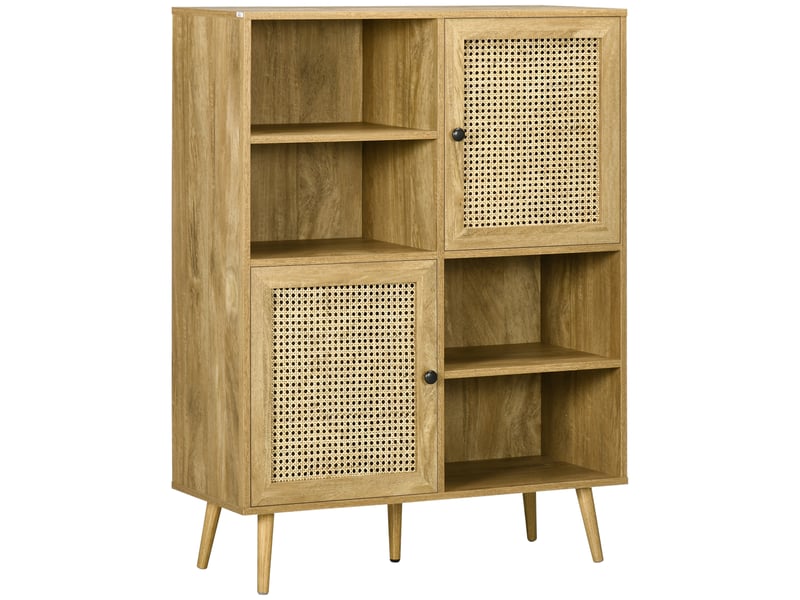 Buffet meuble de rangement armoire haut aspect bois et cannage dim. 90l x 32,5l x 120h cm - design 2 portes - Conforama B