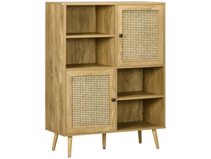 Buffet meuble de rangement armoire haut aspect bois et cannage dim. 90l x 32,5l x 120h cm - design 2 portes