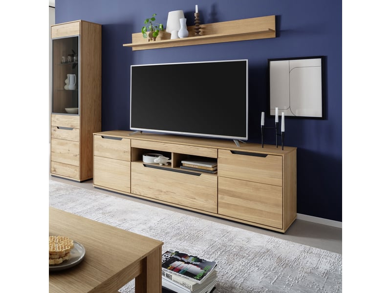  Meuble tv 2 portes 1 tiroir 192.5x45.5x62 cm en chêne - ahri  - Conforama A
