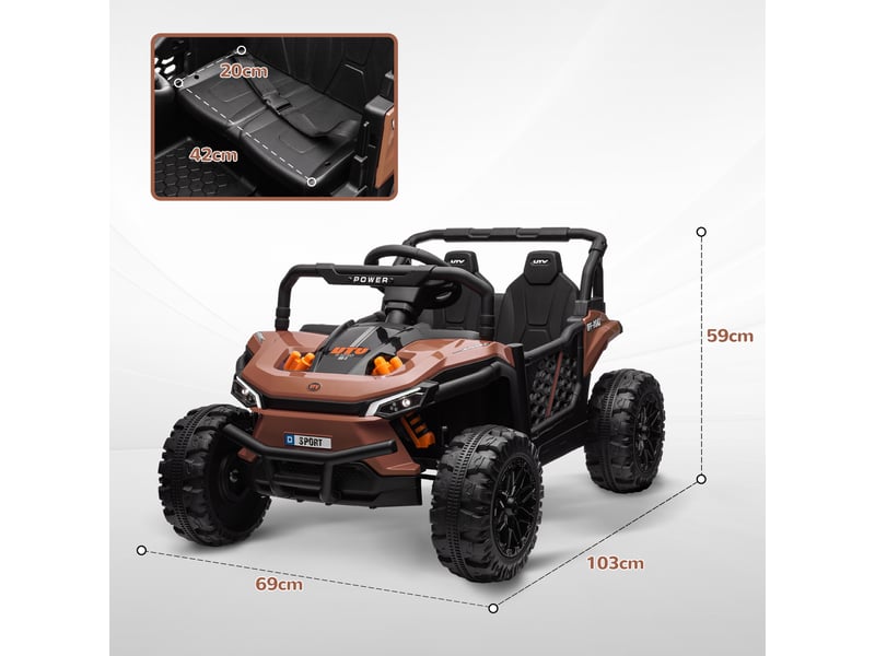  Voiture électrique enfant utv buggy électrique enfant avec télécommande 2.4ghz 2 moteurs 103l x 69l x 59h cm marron  - Conforama E