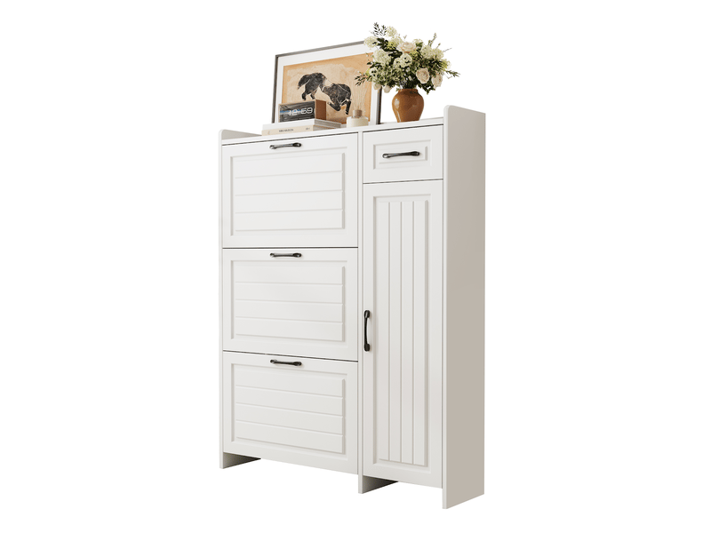  Meuble à chaussures 3 abattants 1 porte 1 tiroir mdf blanc 92x24x121 cm  - Conforama B