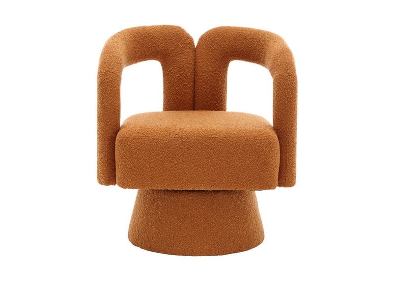  Fauteuil pivotant en bouclette avec assise rembourrée et base métallique, orange  - Conforama A