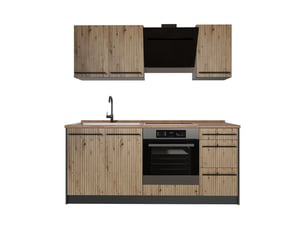 Vicco cuisine, chêne artisananthracite, 180cm plan de travail chêne doré