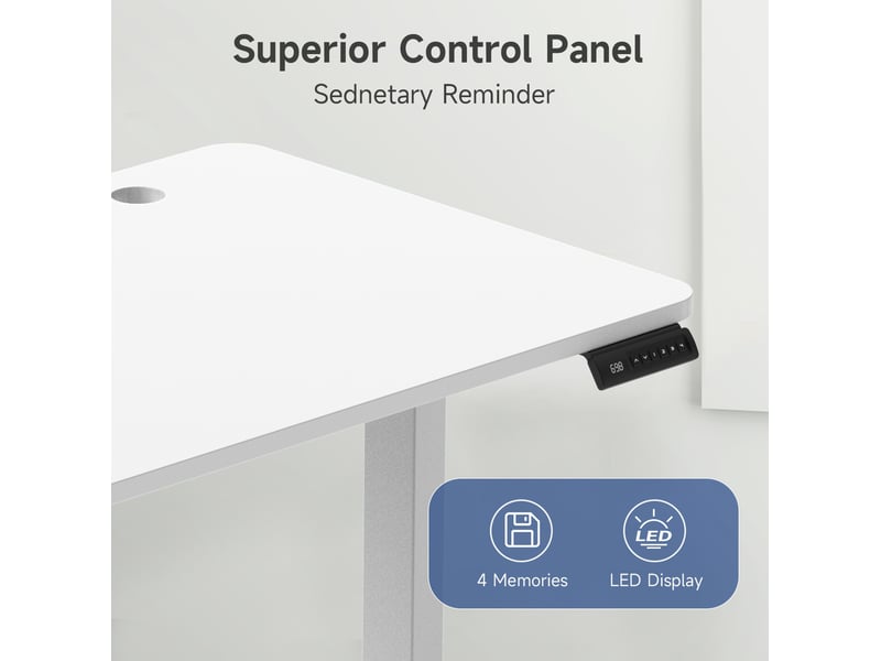  Bureau droit réglable en hauteur avec 4 mémoires, écran led et double moteur, sans plateau, pour chambre en acier blanc  - Conforama D