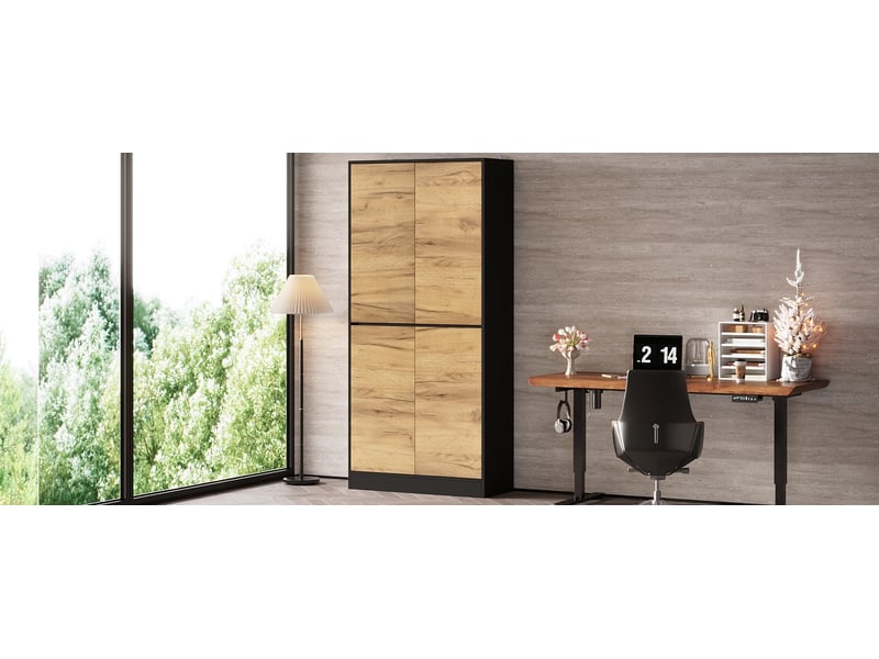  Armoire de rangement avec 4 portes, étagères réglables et fermeture douce pour bureau, salon, couloir 80 × 35 × 180 cm  - Conforama D
