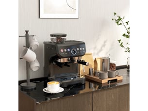 Machine à expresso 1600w avec moulin à grains, buse vapeur, pompe italienne 15 bars, réservoir d'eau 2 l, noir
