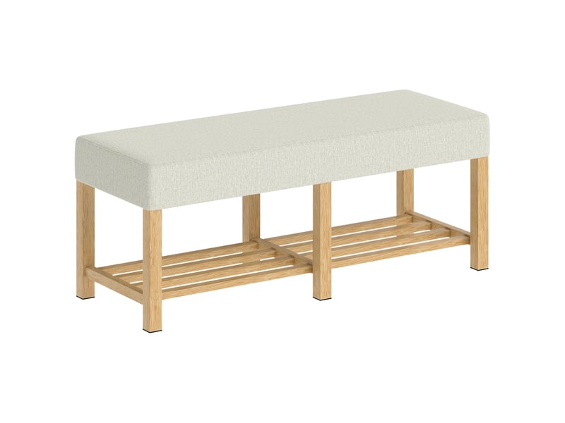  Banc à chaussures, banc de rangement avec siège rembourré, étagère ouverte, bois d'hévéa, bois naturel, 120x44x48cm  - Conforama B