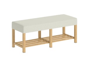 Banc à chaussures, banc de rangement avec siège rembourré, étagère ouverte, bois d'hévéa, bois naturel, 120x44x48cm