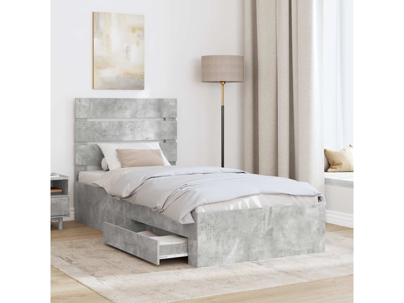 Lit simple- lit adulte - cadre de lit gris béton 100 x 200 cm bois d'ingénierie - Conforama B