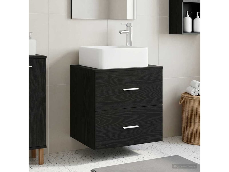  Vanité de lavabo mural, meuble de rangement chêne noir 49.5x41x63 cm  - Conforama B
