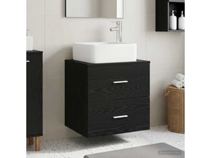 Vanité de lavabo mural, meuble de rangement chêne noir 49.5x41x63 cm