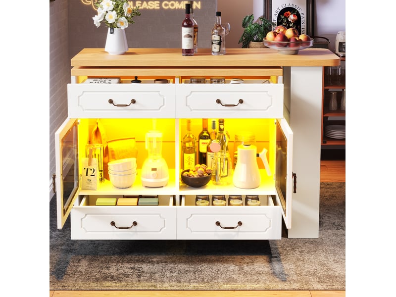  Table bar extensible 135x203 cm pivotante avec led mdf blanc  - Conforama C