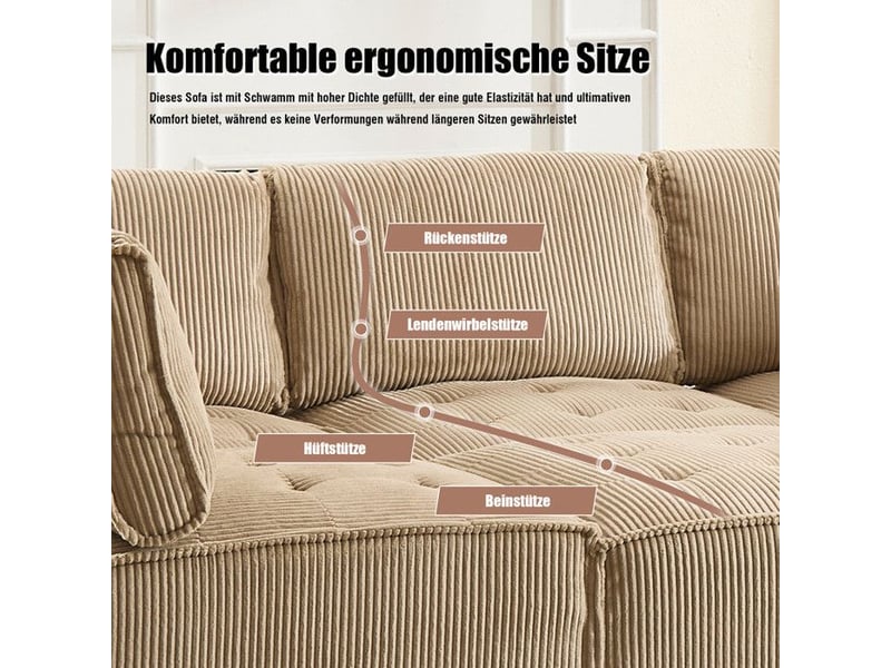  Canapé modulaire 6 places - tissu côtelé - ergonomique - poches de rangement - flexible en ulcanapé-lit beige - Conforama C