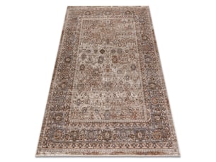 Tapis laris 738 beige   gris – motif cadre, ornemental, classique, vintage, franges 120x170 cm