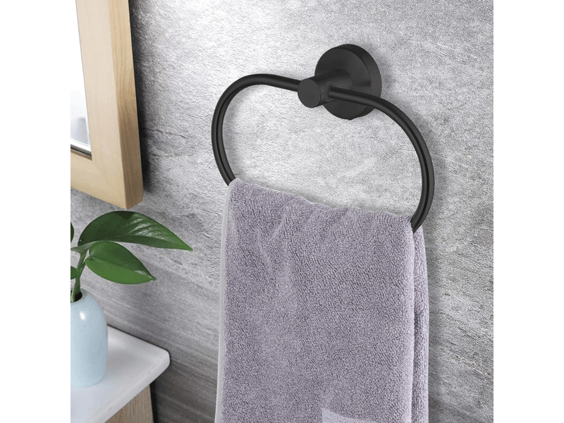  Porte-serviettes de salle de bain, barre porte-serviettes murale, porte-serviettes ovale, noir  - Conforama C