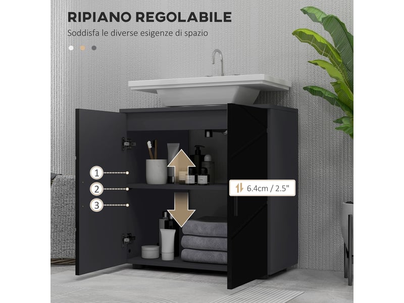  Meuble sous lavabo noir 60 x 30 x 60 cm à 2 portes  - Conforama W