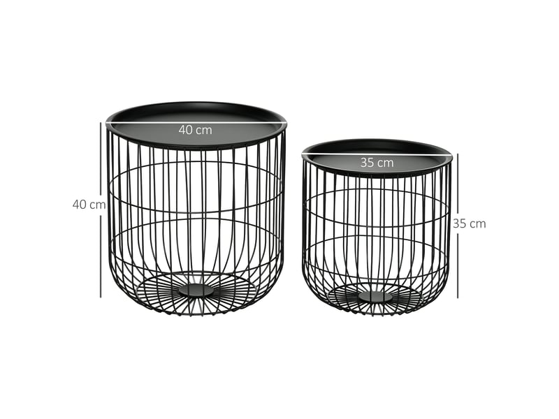  Tables basses gigognes scandinaves avec plateaux amovibles et rangement ouvert en acier noir pour salon, lot de 2  - Conforama C