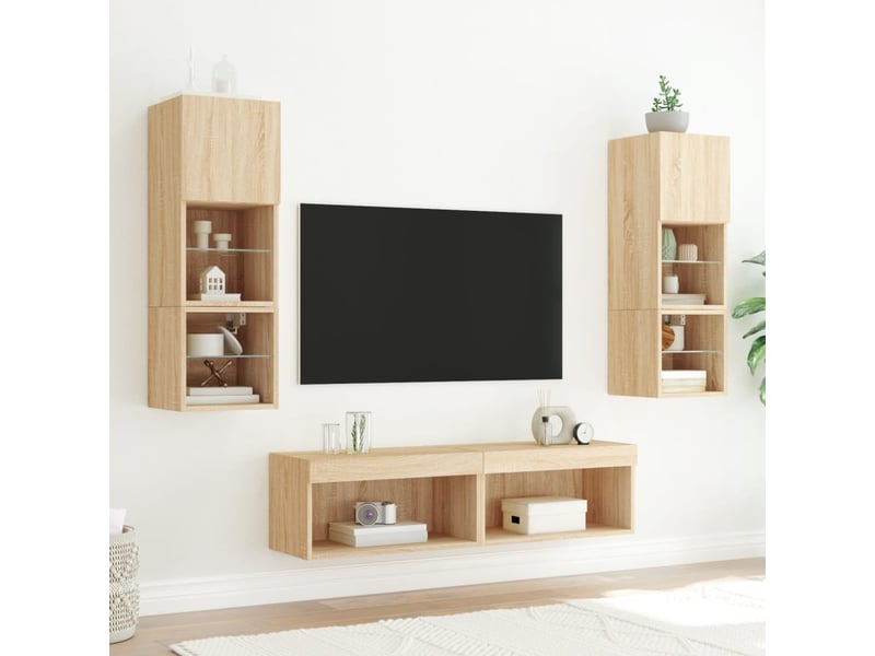 Lot de 2 meuble tv avec lumières led chêne sonoma 60x30x30 cm - Conforama D
