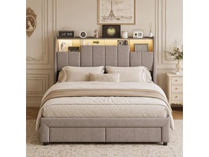 Lit avec rangement 140x200 cm <strong>NAHILIMI</strong>  <strong></strong> coloris gris