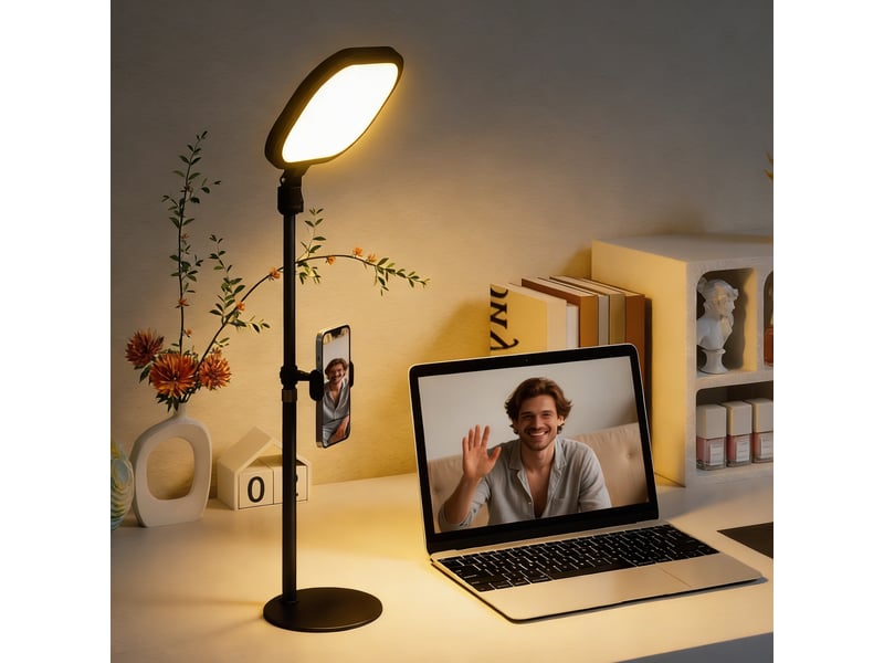  Lampe de bureau led avec support pour téléphone, 5 couleurs d'éclairage et 10 niveaux de luminosité, noire  - Conforama A