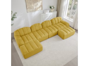 Canapé d'angle, canapé modulable – 4 places, forme u, assise profonde, mousse haute densité, en tissu, jaune