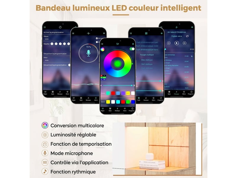 Vestiaire d'entrée avec miroir et led, armoire penderie 200 cm, 4 tiroirs, chêne anthracite - Conforama R