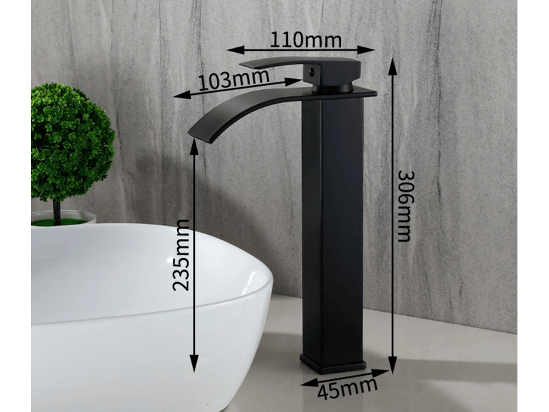  Robinet de lavabo, robinet de salle de bain cascade, hauteur 30 cm (noir)  - Conforama E