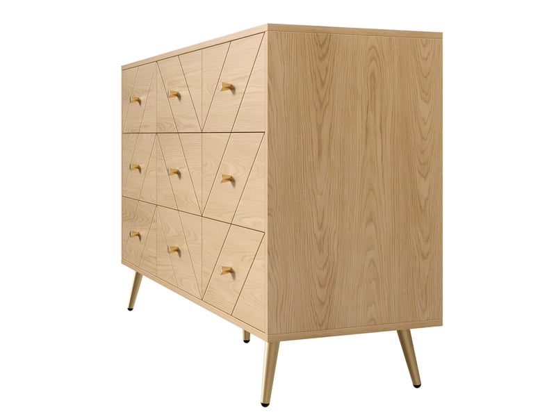  Commode 9 tiroirs de rangement pour chambre en panneaux de particules 120×39×80 cm naturel  - Conforama D