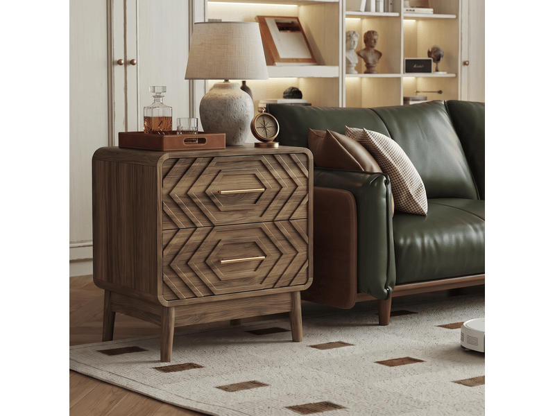  Table de chevet 2 tiroirs finition noyer 48 x 38 cm homvra  - Conforama D