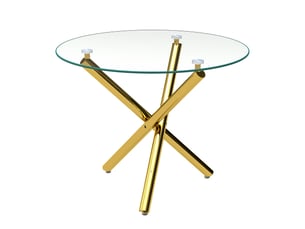 Table à manger ronde en verre trempé, pieds dorés – design moderne minimaliste, 80 × 80 × 76 cm