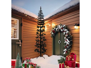 Demi sapin de noël, arbre de noël artificiel mince avec support noir 240 cm