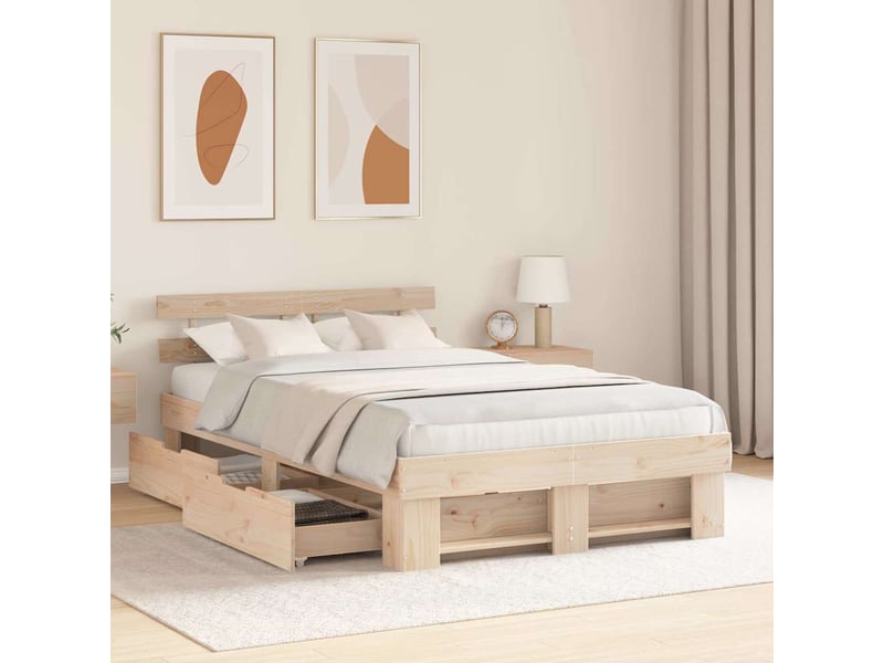  Lit double- lit adulte -  cadre de lit avec tête de lit marron 120 x 200 cm pin massif  - Conforama B