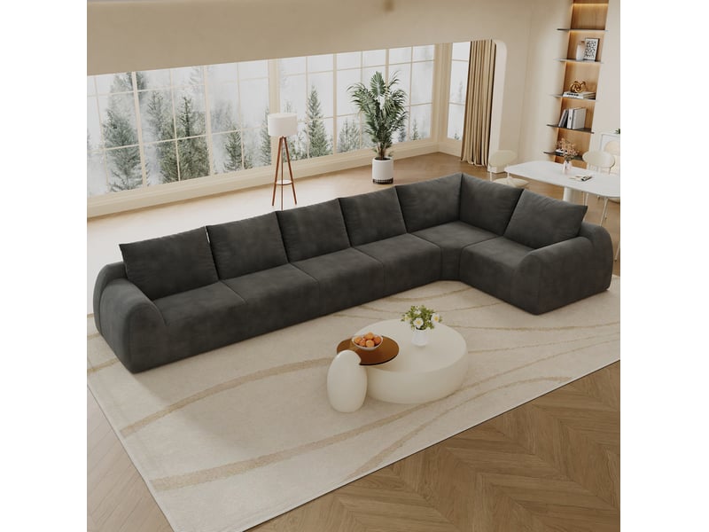  Canapé d'angle modenvie 6 places 401 x 200 x 85 cm en chenille gris foncé mousse haute élasticité  - Conforama D