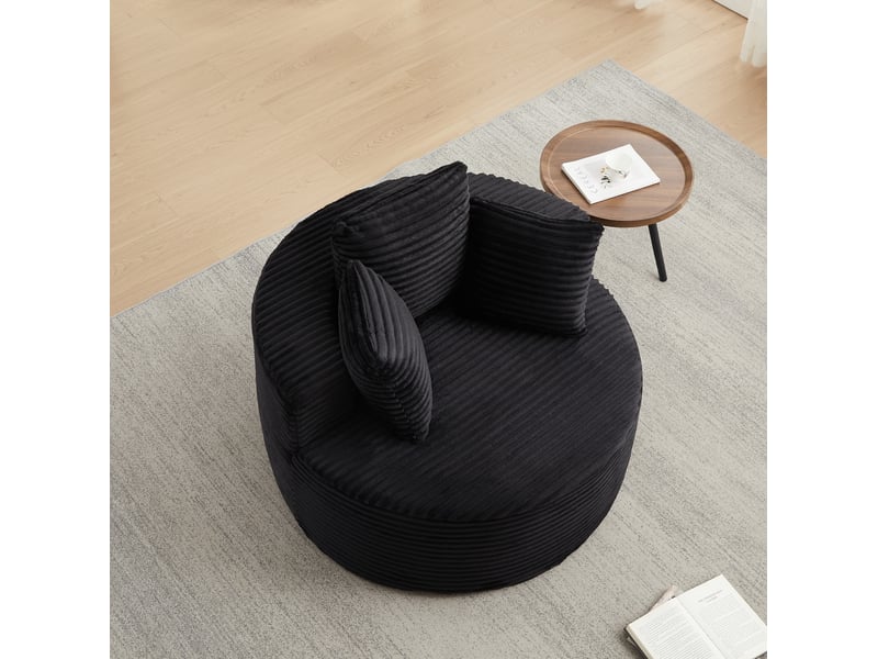  Fauteuil lounge rond 1 place en velours côtelé noir, 110 x 110 x 82 cm  - Conforama E