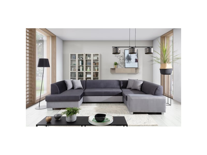  Canapé panoramique en u gris foncé convertible 6 places havane fonction lit intégrée  - Conforama B