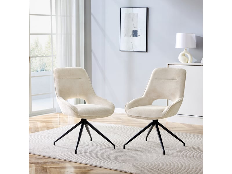  Chaise de salle à manger pivotante 360° avec assise rembourrée et dossier ergonomique, en tissu beige et métal noir  - Conforama B